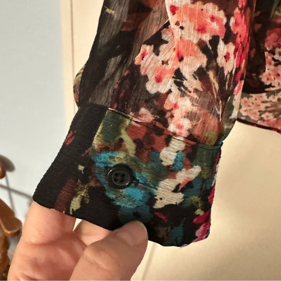 KUT From The Cloth Blouse Sheer Dark Floral Fairy Top Whimsigoth Black Sz 2X - Picture 5 of 12